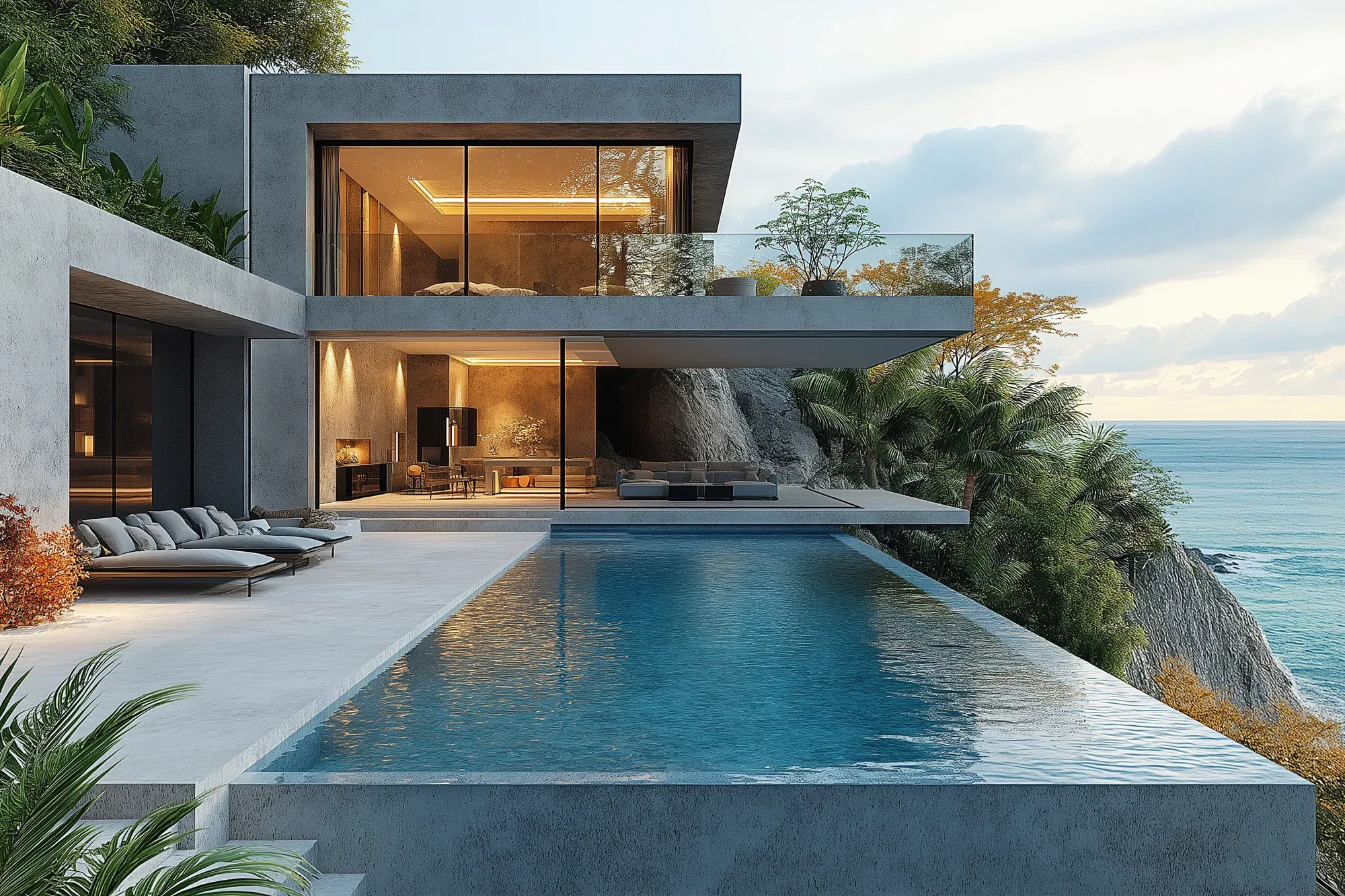 Villa contemporaine et sa piscine à débordement face à la mer